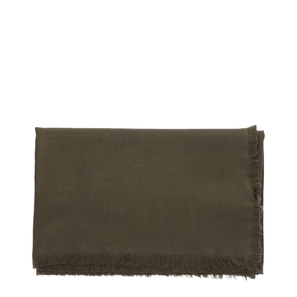 Wool and Silk Jacquard Shawl in Forrest Green