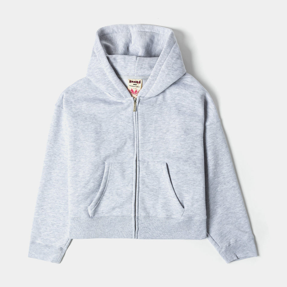 SACRE Soft Fleece Zip Up Womens Hoodie (Grey)