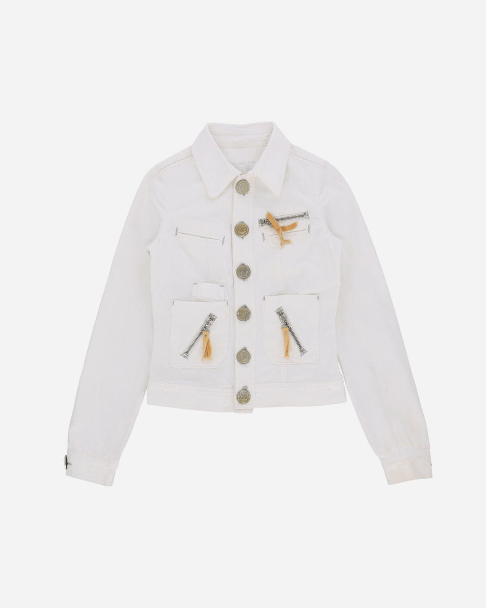 Pezze Vintage Women's Golden Buttons Denim Jacket White