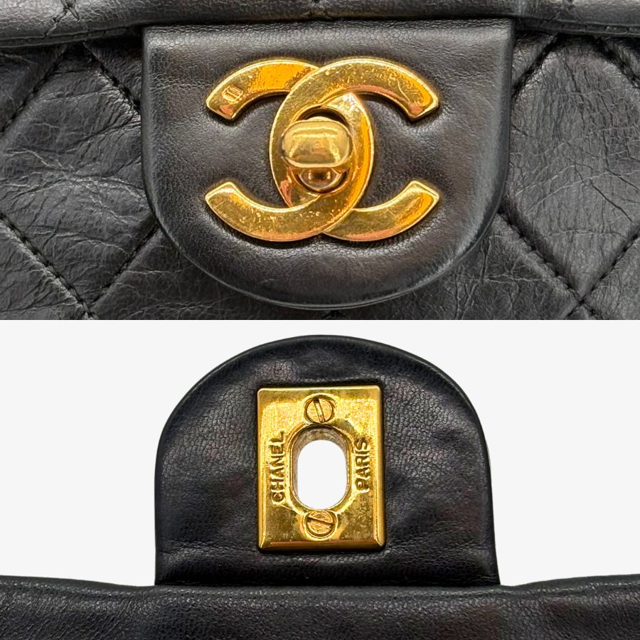 RG237 - CHANEL Vintage Black Lambskin 17cm Mini Square Flap Bag