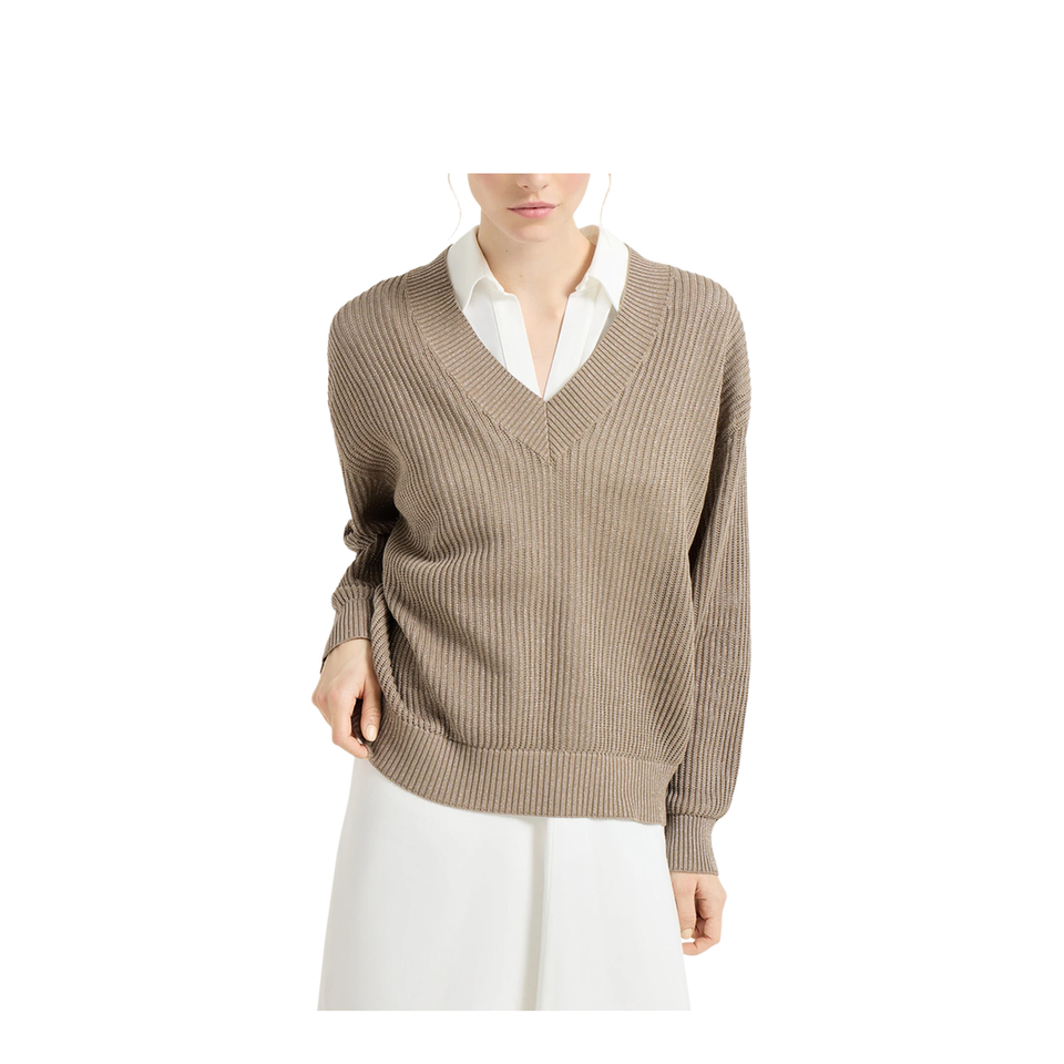 Cotton Ribbed Net Sweater - Walnut