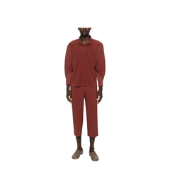 Brown Pleated Design Cropped Pants
