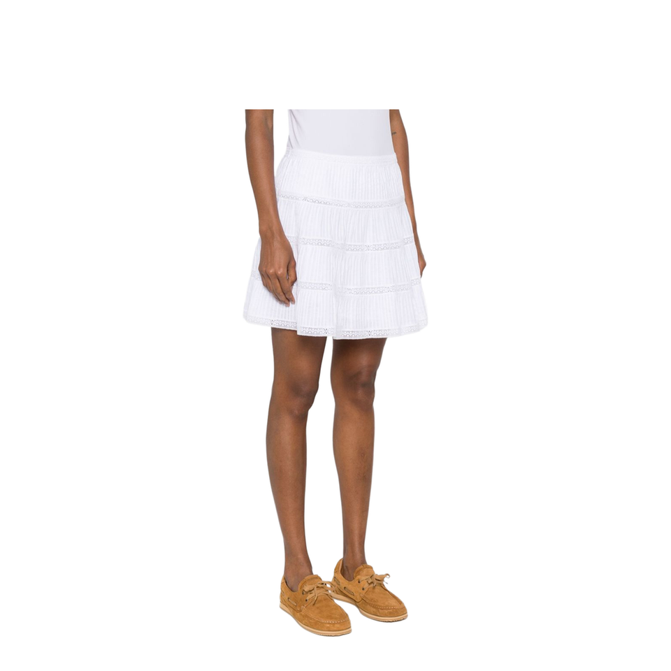Mini Skirt with Embroidered Trims in Batiste Cotton
