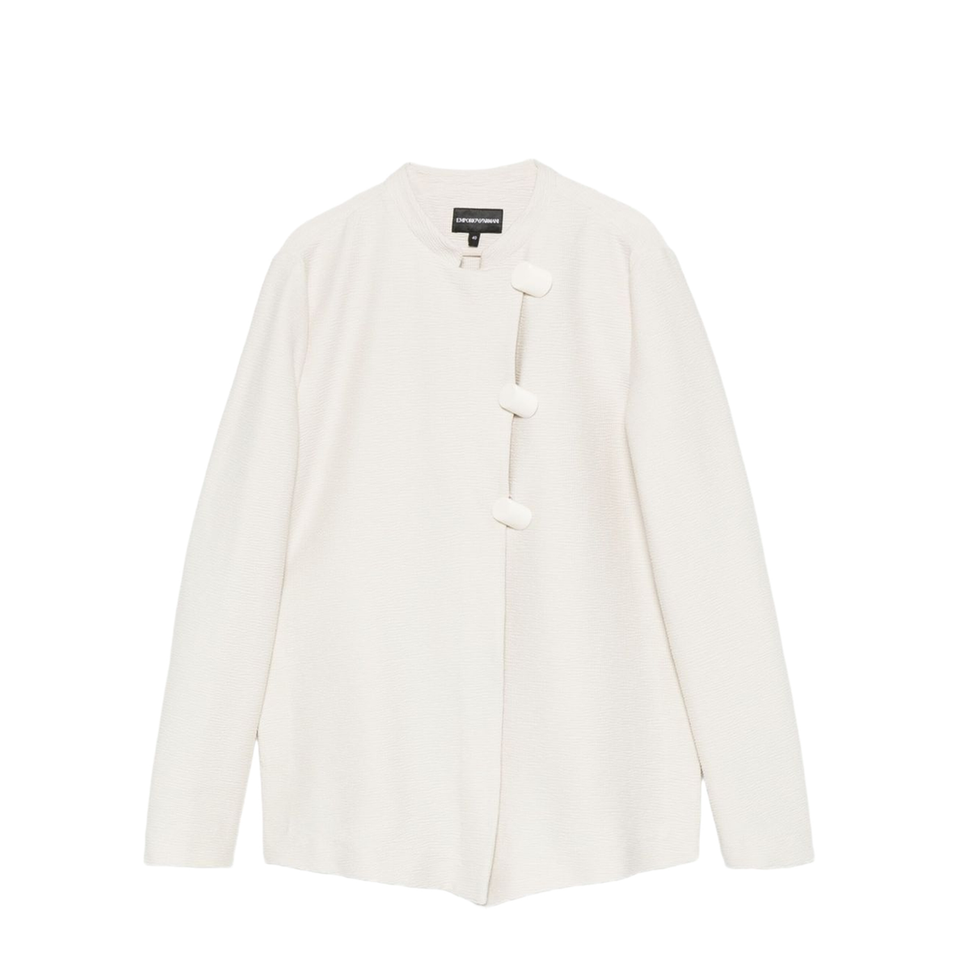 Ivory Button Fastening Round Neck Long Sleeves