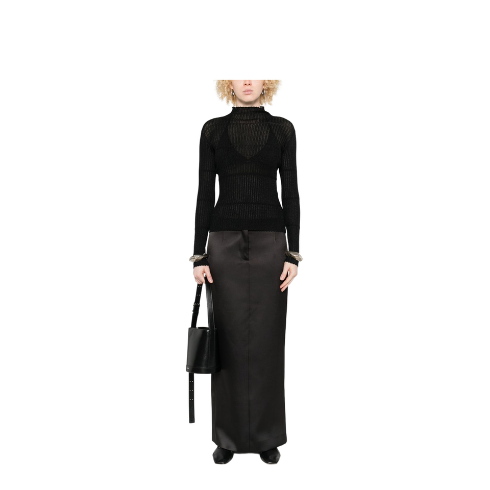 Ribbed Knit High Neck Long Sleeve Sweater Black