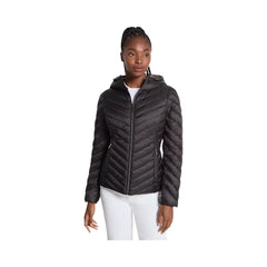 Michael Kors Chevron Logo Print Quilted Nylon Reversible  Jacket Black/Brown Logo