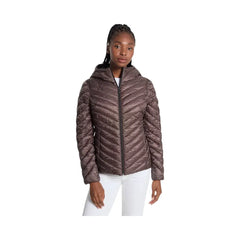 Michael Kors Chevron Logo Print Quilted Nylon Reversible  Jacket Black/Brown Logo