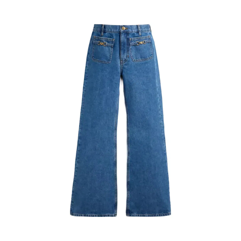 Coach Sculpted C Denim Pants In Organic Cotton in Medium Blue