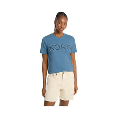 Michael Kors Sequined Logo Cotton T-Shirt DK CHAMBRAY