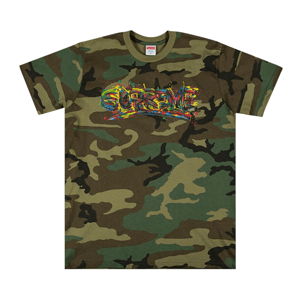 Supreme Paint Logo T-Shirt Woodland Camo