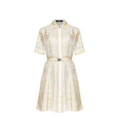 Versace Belted Silk Dress Gold