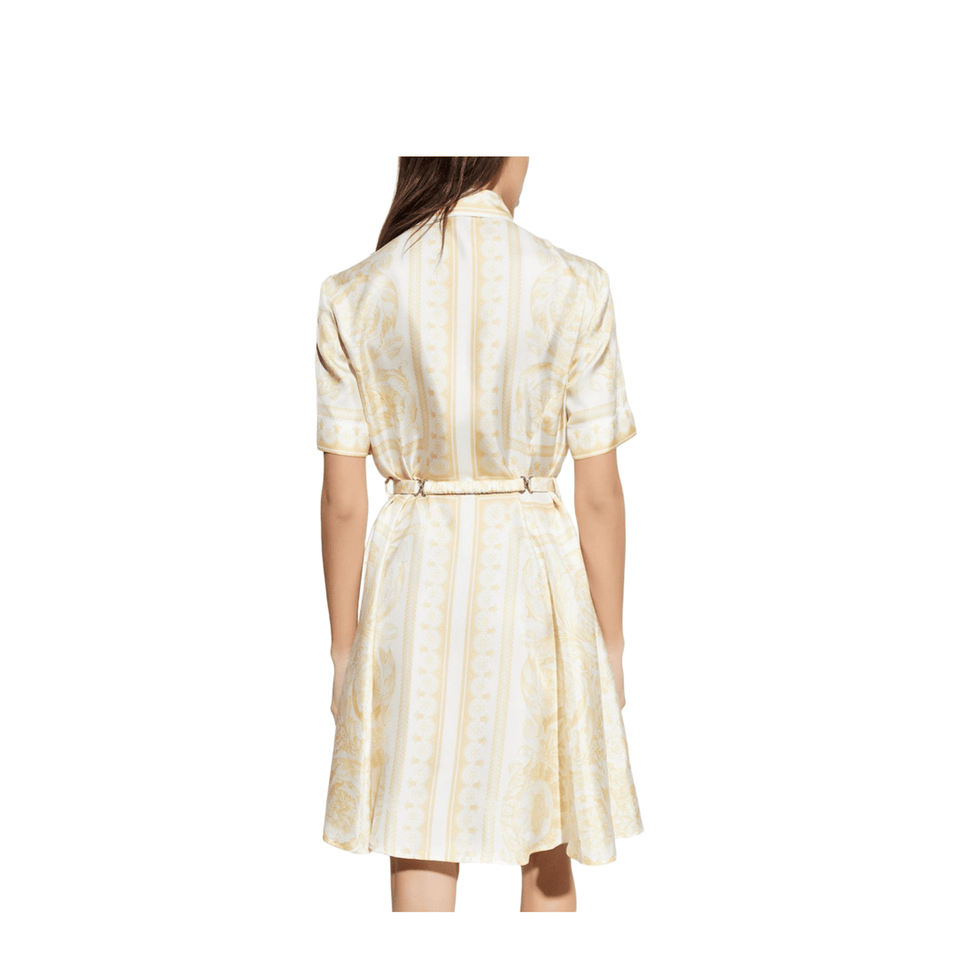 Versace Belted Silk Dress Gold