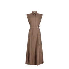 Brunello Cucinelli Long Sleeveless Cotton Dress with Belt at the Waist