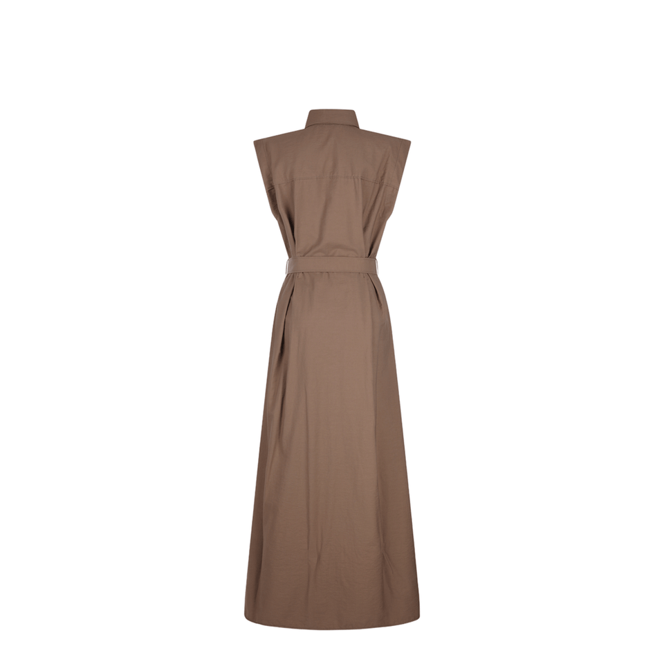 Brunello Cucinelli Long Sleeveless Cotton Dress with Belt at the Waist