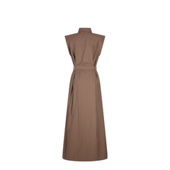 Brunello Cucinelli Long Sleeveless Cotton Dress with Belt at the Waist
