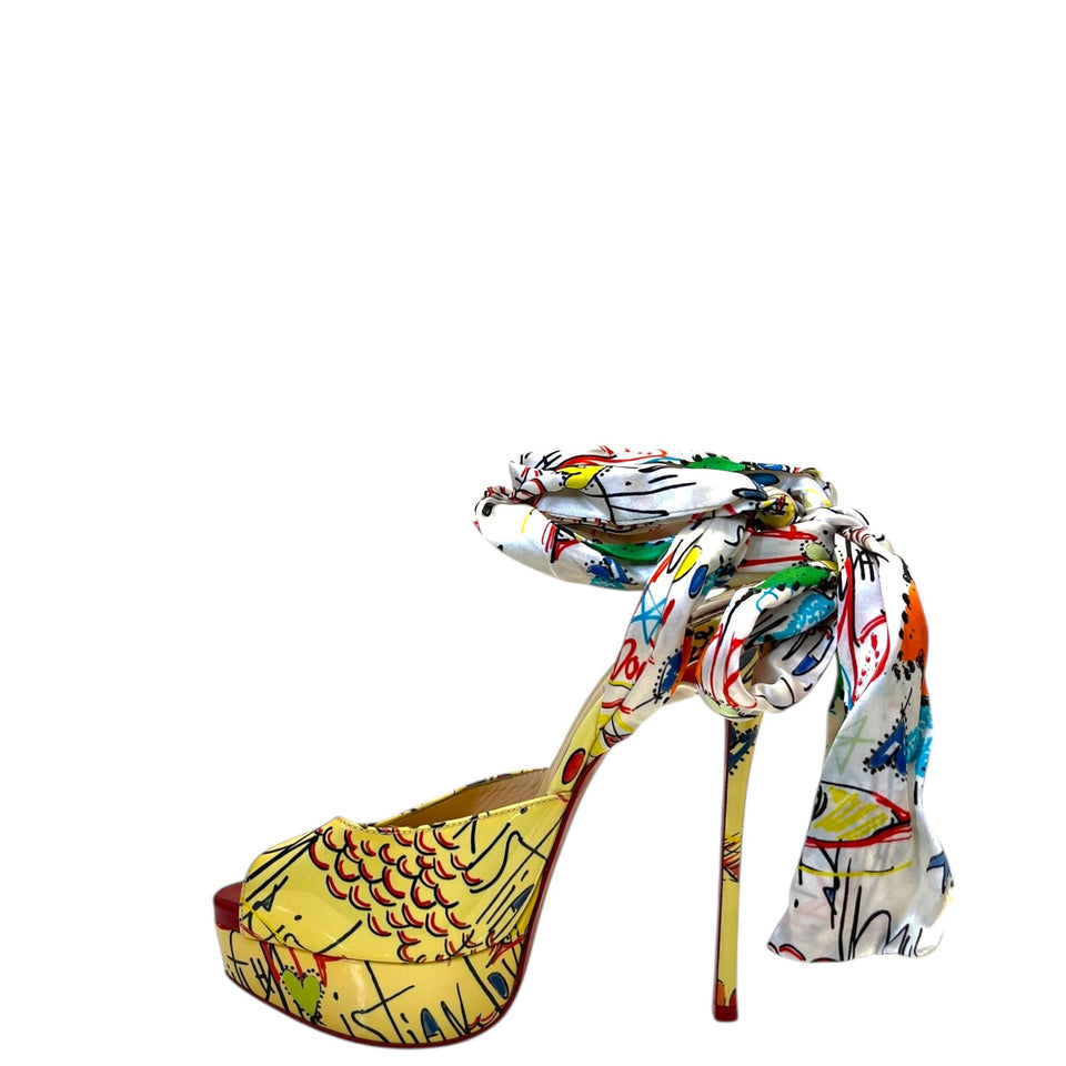 Christian Louboutin Multicolor and Satin Jersey Vamp Graffiti Platform Pumps EU 38.5