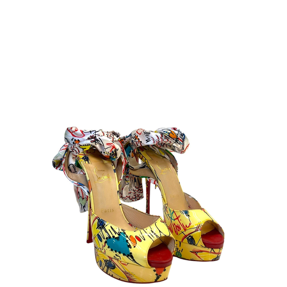 Christian Louboutin Multicolor and Satin Jersey Vamp Graffiti Platform Pumps EU 38.5