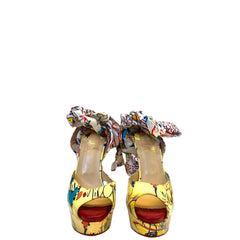Christian Louboutin Multicolor and Satin Jersey Vamp Graffiti Platform Pumps EU 38.5