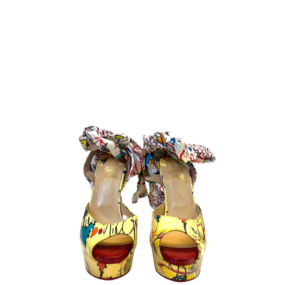 Christian Louboutin Multicolor and Satin Jersey Vamp Graffiti Platform Pumps EU 38.5