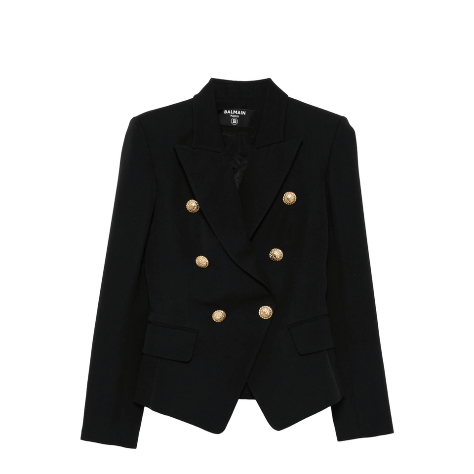 Balmain Double - Breasted Wool Blazer Black