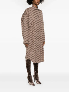 monogram-print long-sleeve shirtdress