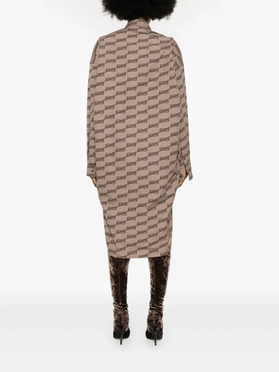 monogram-print long-sleeve shirtdress