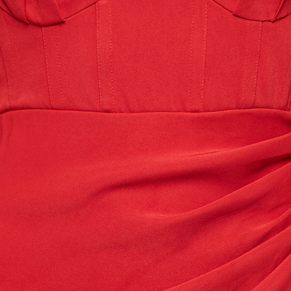 Self - Portrait Red Stretch Crepe Ruched Midi Dress