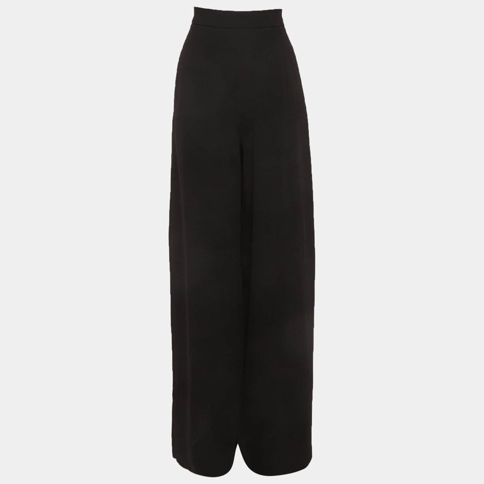 Max Mara Black Crepe Pleated Wide - Leg Pants