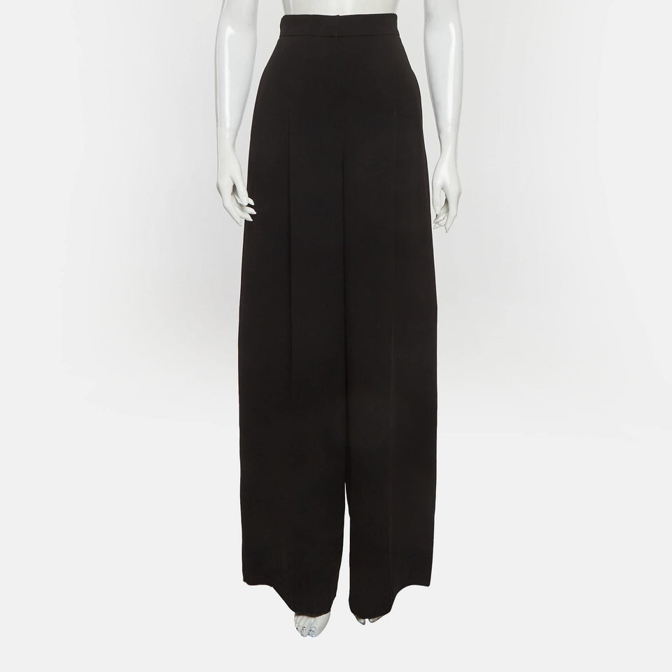 Max Mara Black Crepe Pleated Wide - Leg Pants