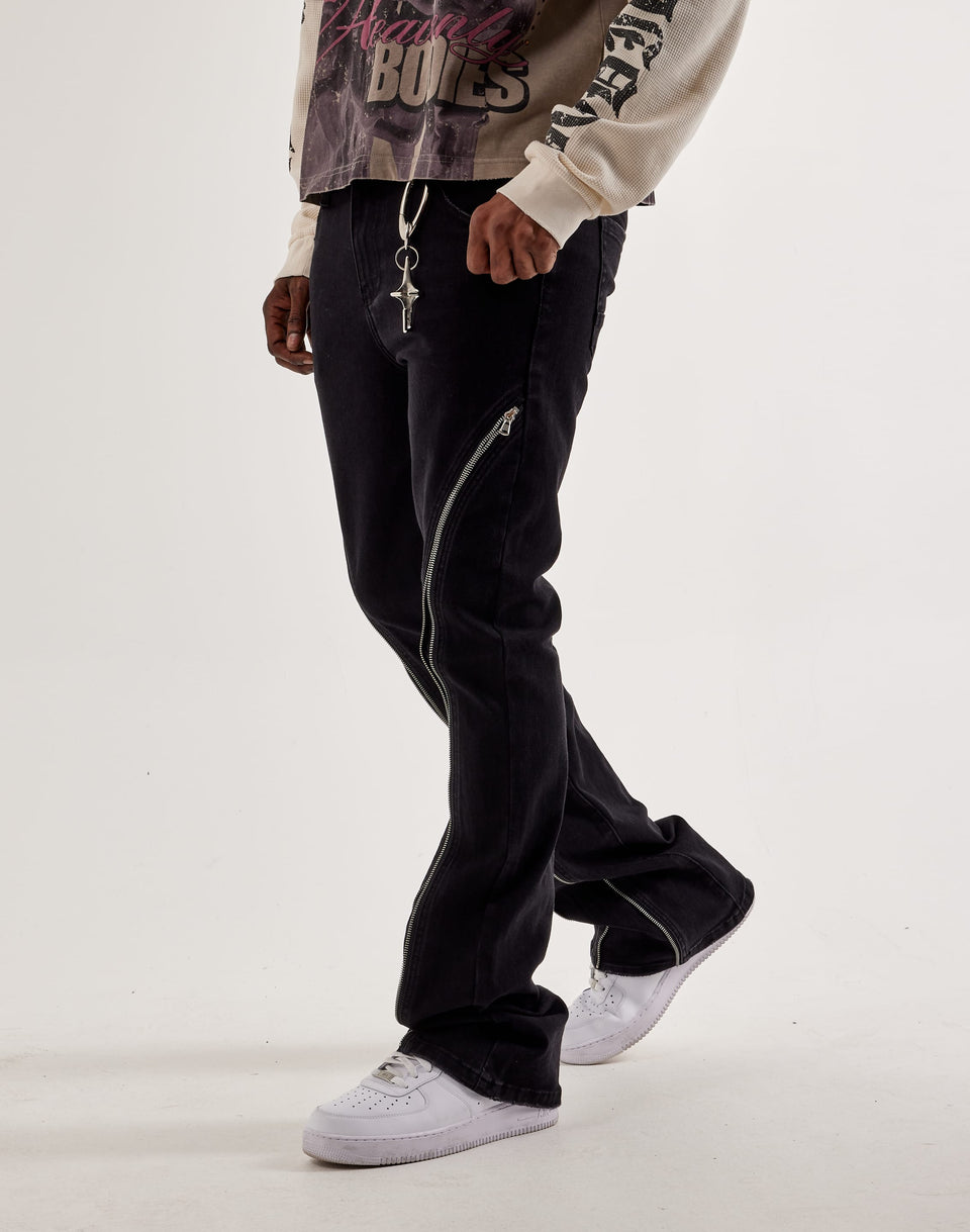 Kilogram Jet Black Zip Detail Jeans