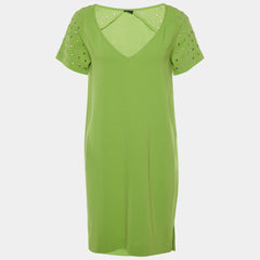 Joseph Green Stretch Crepe Eyelet Detail Shift Dress