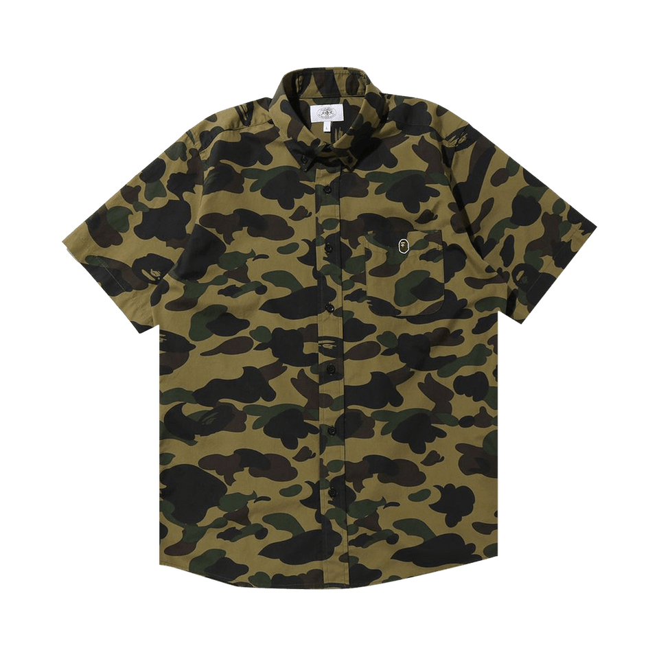 BAPE 1st Camo Button Down Shorts-Sleeve Shirt Green