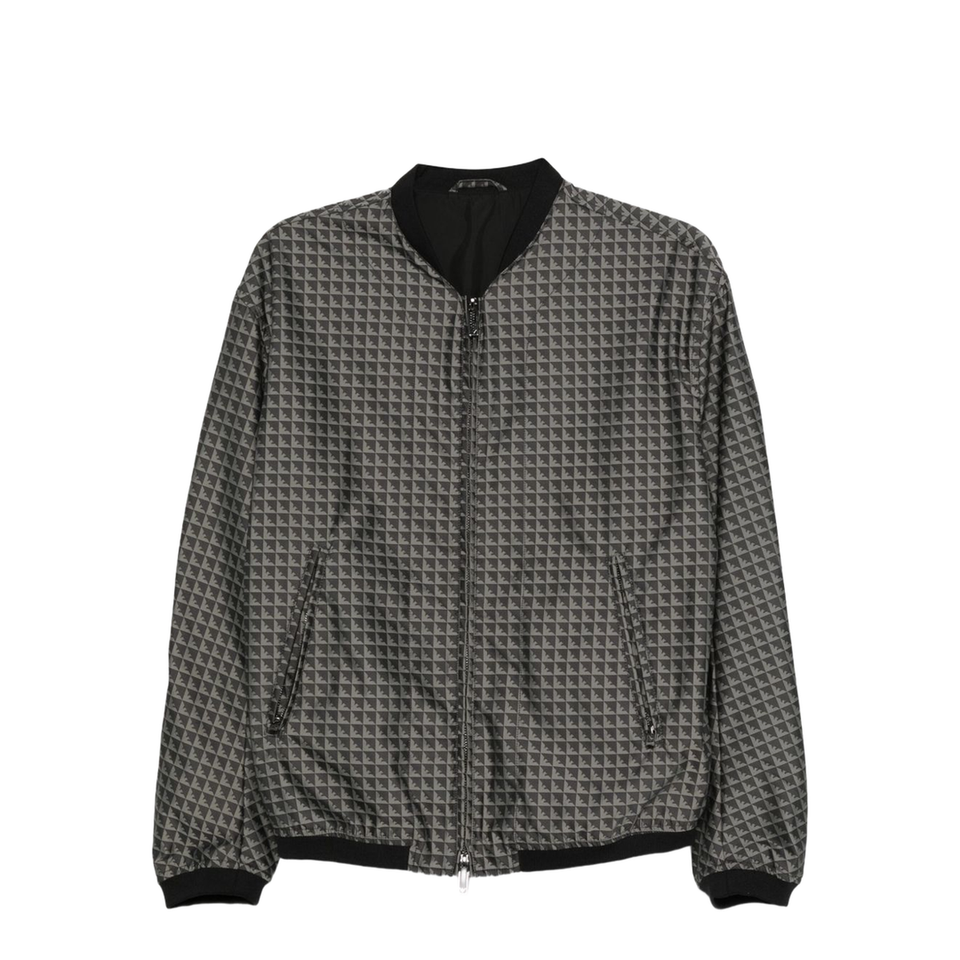 Blouson in Nylon Jacquard with Repeated Eagle Motif