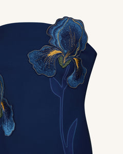 Iris Floral Print Strapless Dress – Navy blue