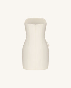 Strapless Floral Appliqué Dress - White