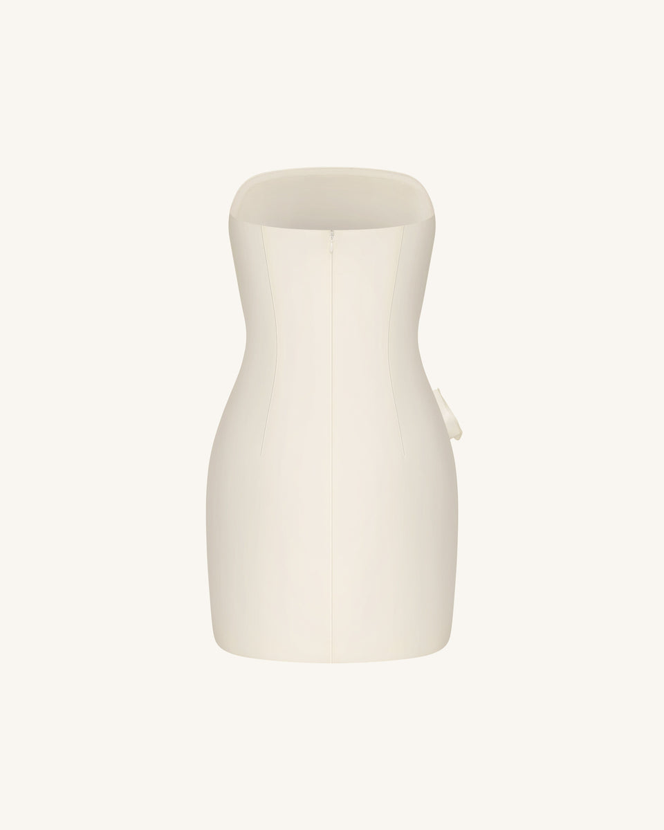 Strapless Floral Appliqué Dress - White