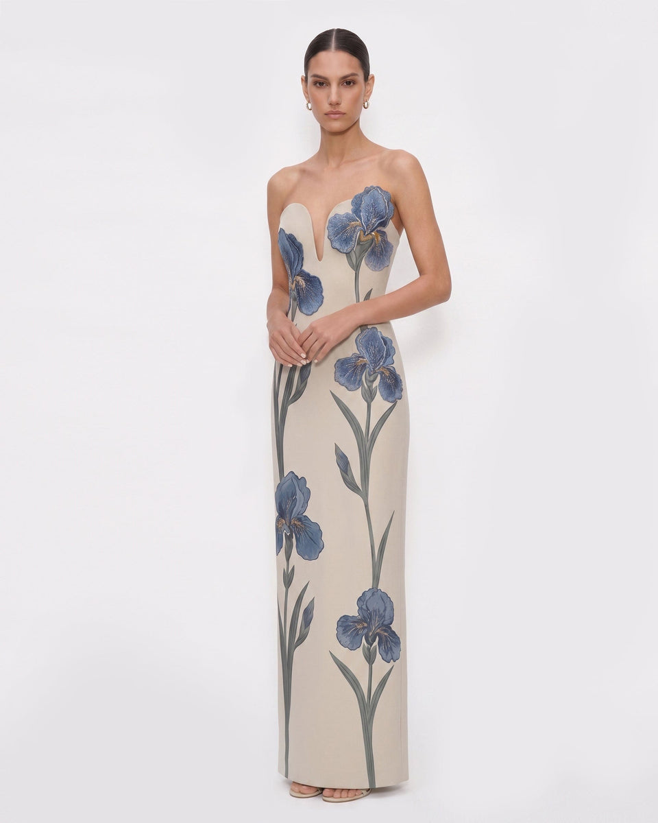 Iris Embroidered Notch Neck Strapless Maxi Dress - Emerald Green