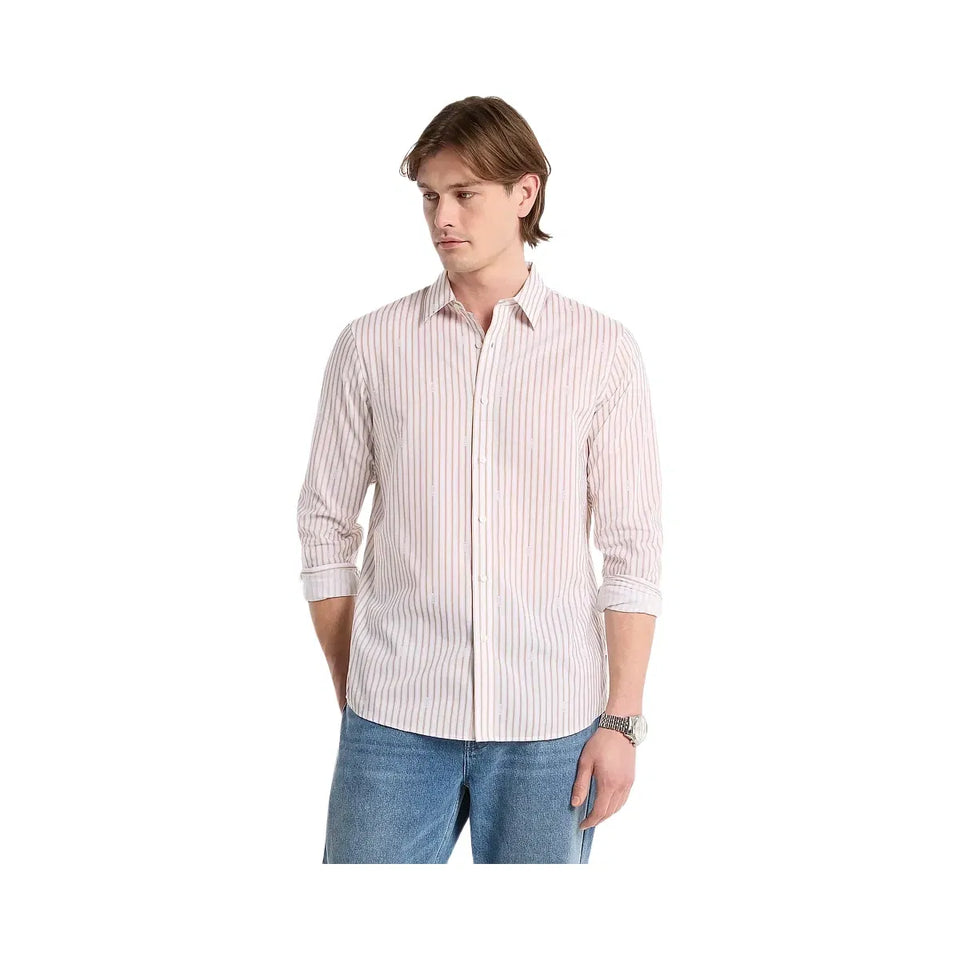 Michael Kors Striped Cotton Blend Shirt LIGHT SAND