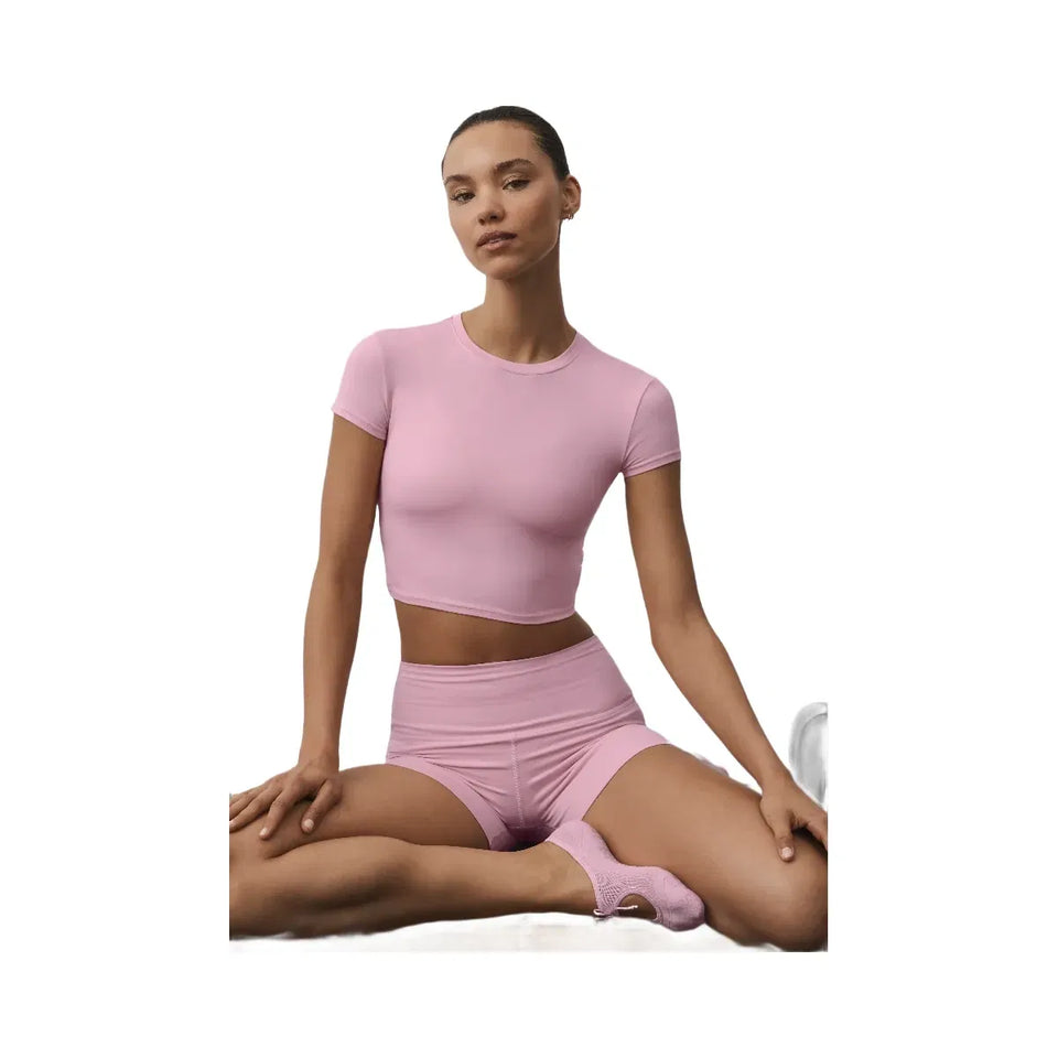 Alo Alosoft Crop Finesse Short Sleeve 'Pink Marshmallow'