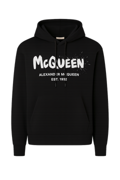 Alexander McQueen Black Hoodie with Watercolor Graffiti print