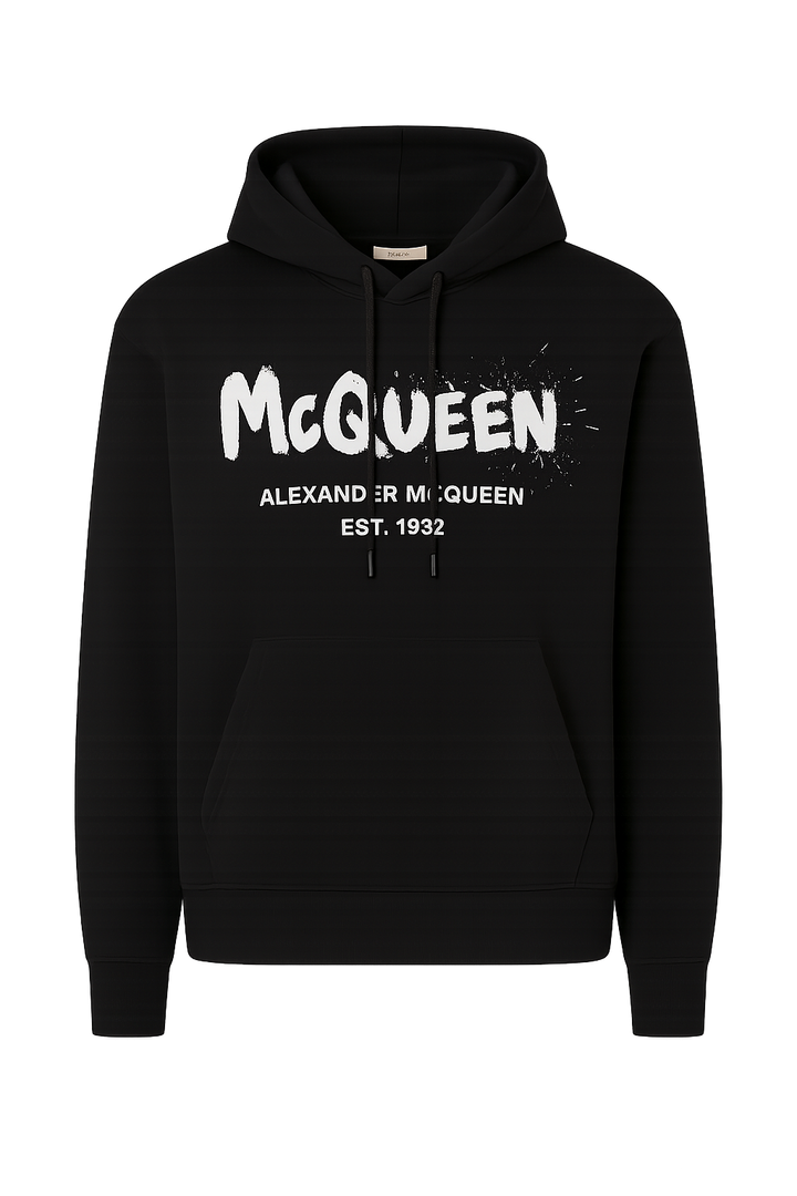 Alexander McQueen Black Hoodie with Watercolor Graffiti print