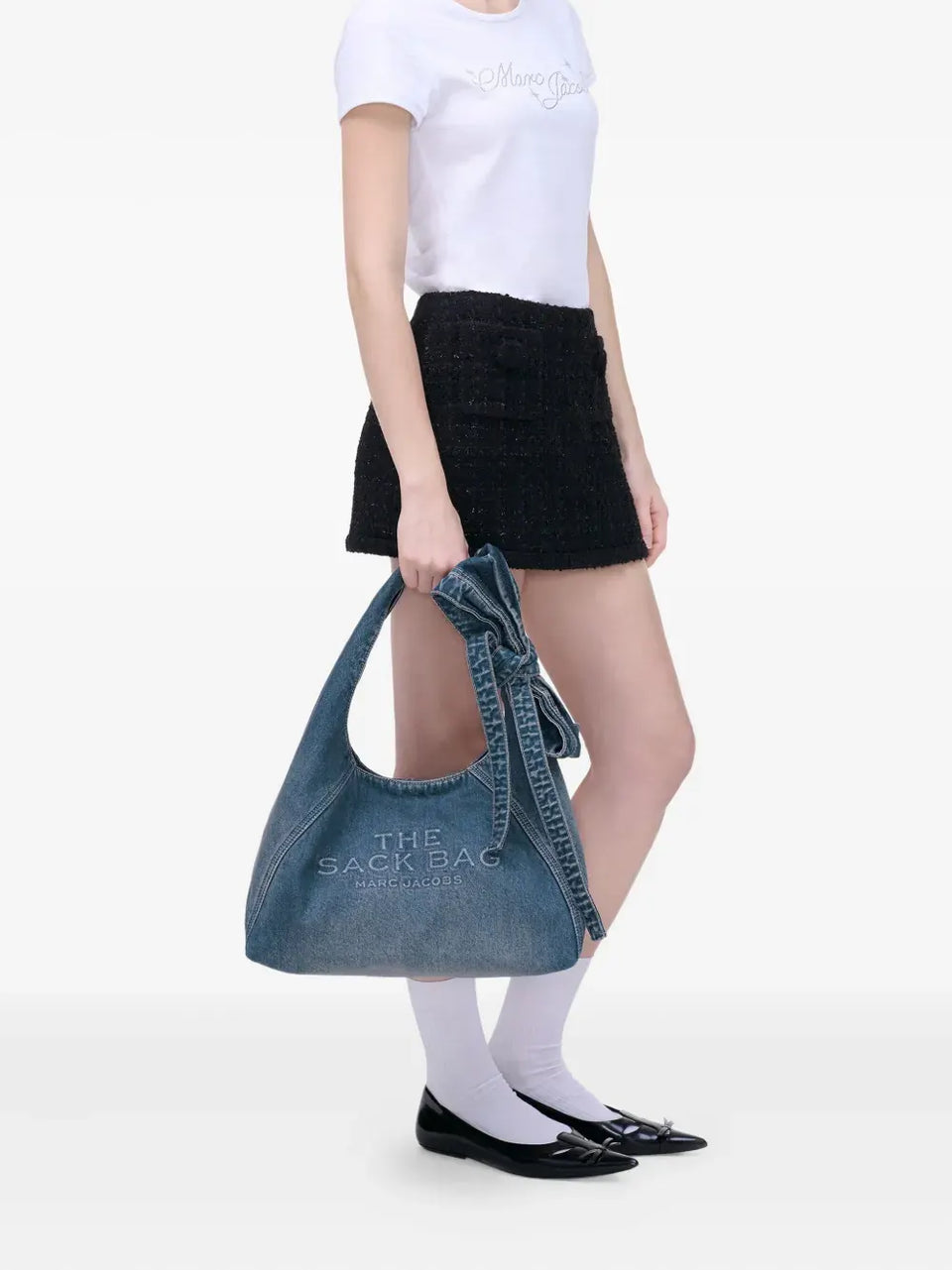 The Bow Denim Sack bag