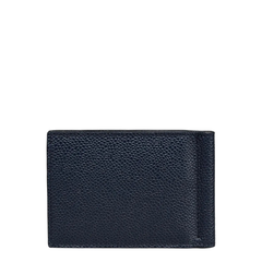 Money Clip Wallet with Side 4 Bar Stripes in Pebble Grain Leather
