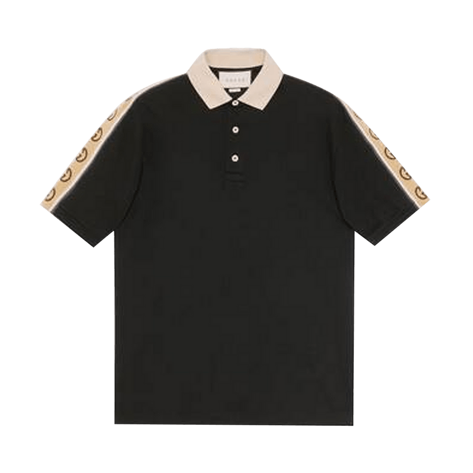 Gucci Piquet Polo With Interlocking G Stripe Black/Multicolor