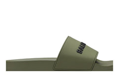 Balenciaga Pool Slides Khaki Black 3D Logo