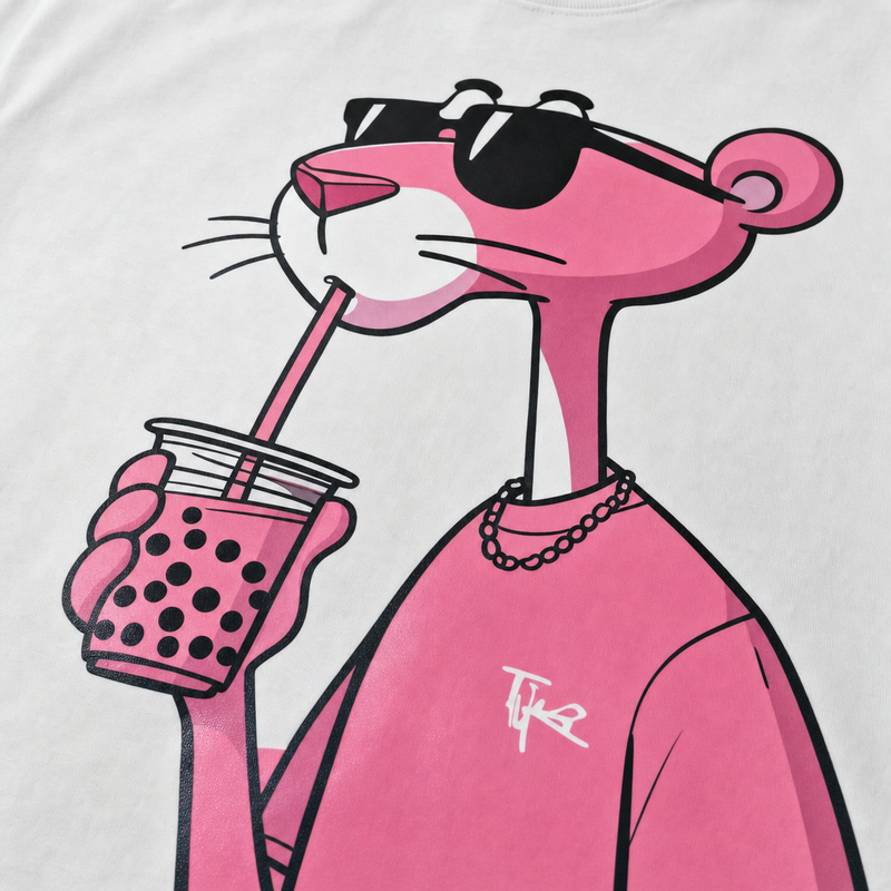Forfksake Pink Panther Boba Tea White T-Shirt