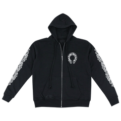 Chrome Hearts Horseshoe Floral Cross-Sleeve Zip Up Hoodie Black/White