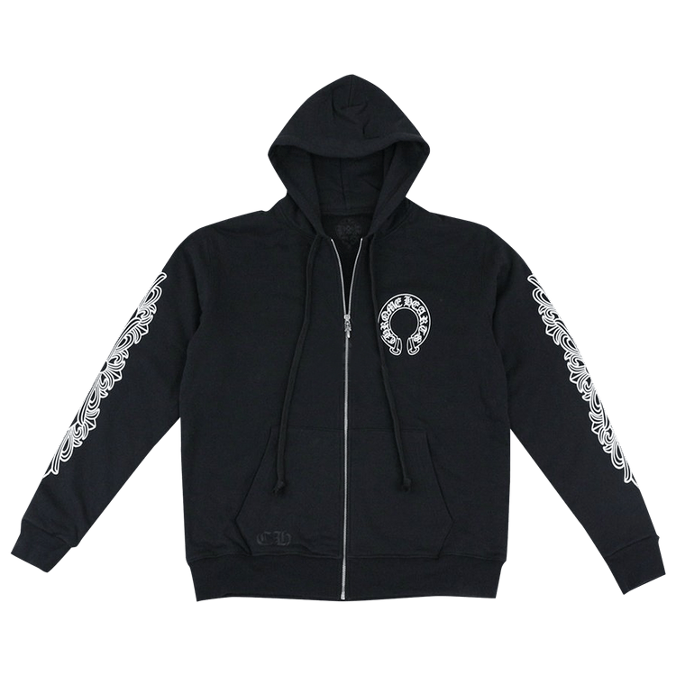 Chrome Hearts Horseshoe Floral Cross-Sleeve Zip Up Hoodie Black/White