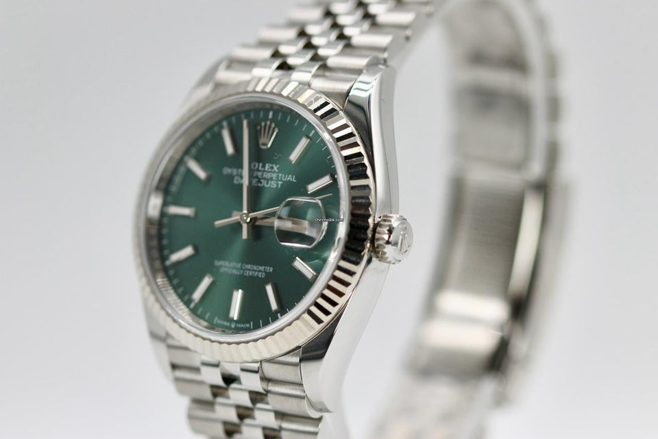 Rolex | Datejust | 126234 | White gold and steel | 36 mm | Steel | Green | Automatic