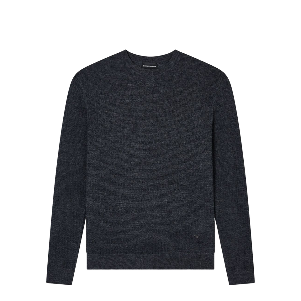 Dark Grey Textured Knit Round Neck Long Sleeve Top